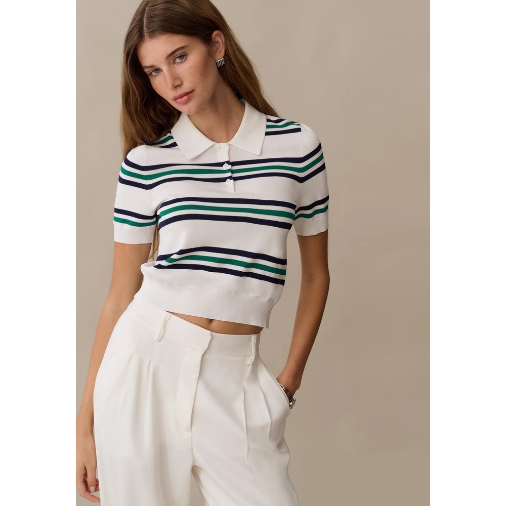 NWT Kourt Paris Cropped Knit Top in Harbor Stripe - Size Small